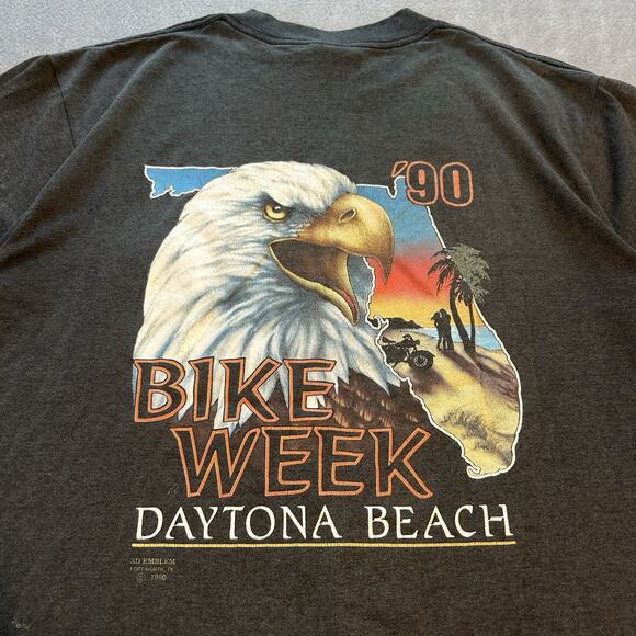 HARLEY DAVIDSON Eagle Design L T-Shirt 3D Emblem 1990 DAYTONA Bike Week 90 - Picture 2 of 9
